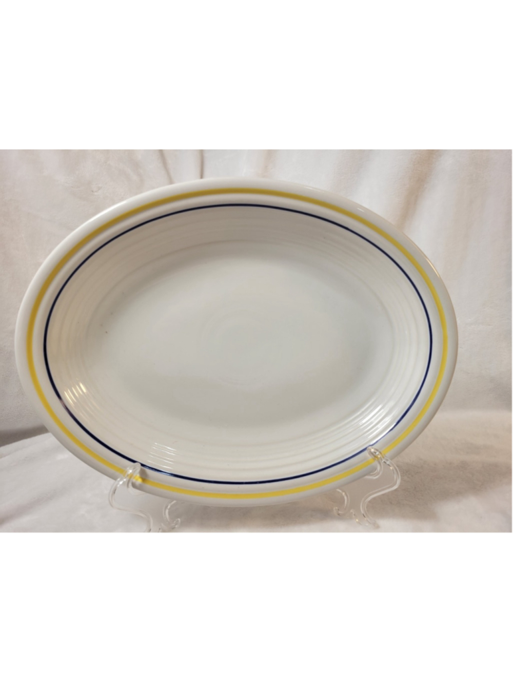Fiesta Medium Oval Serving Platter White with Blue & Yellow Stripes Restaurant